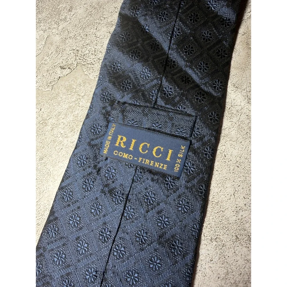 Ricci Tie Mens One Size Blue Geometric Jacquard 100% Silk Designer Necktie